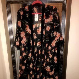 Torrid Black and Pink Floral Kimono